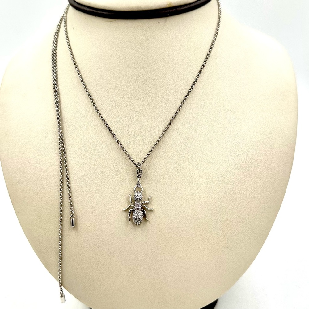 APM Monaco Necklace Sterling Silver Pave Crystal Cz Bug Ant Pendant